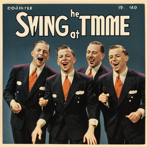 A CD cover with a 1940s style image of swing time singers.