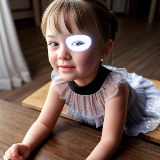 girl daughter, on the table, party dress, close up