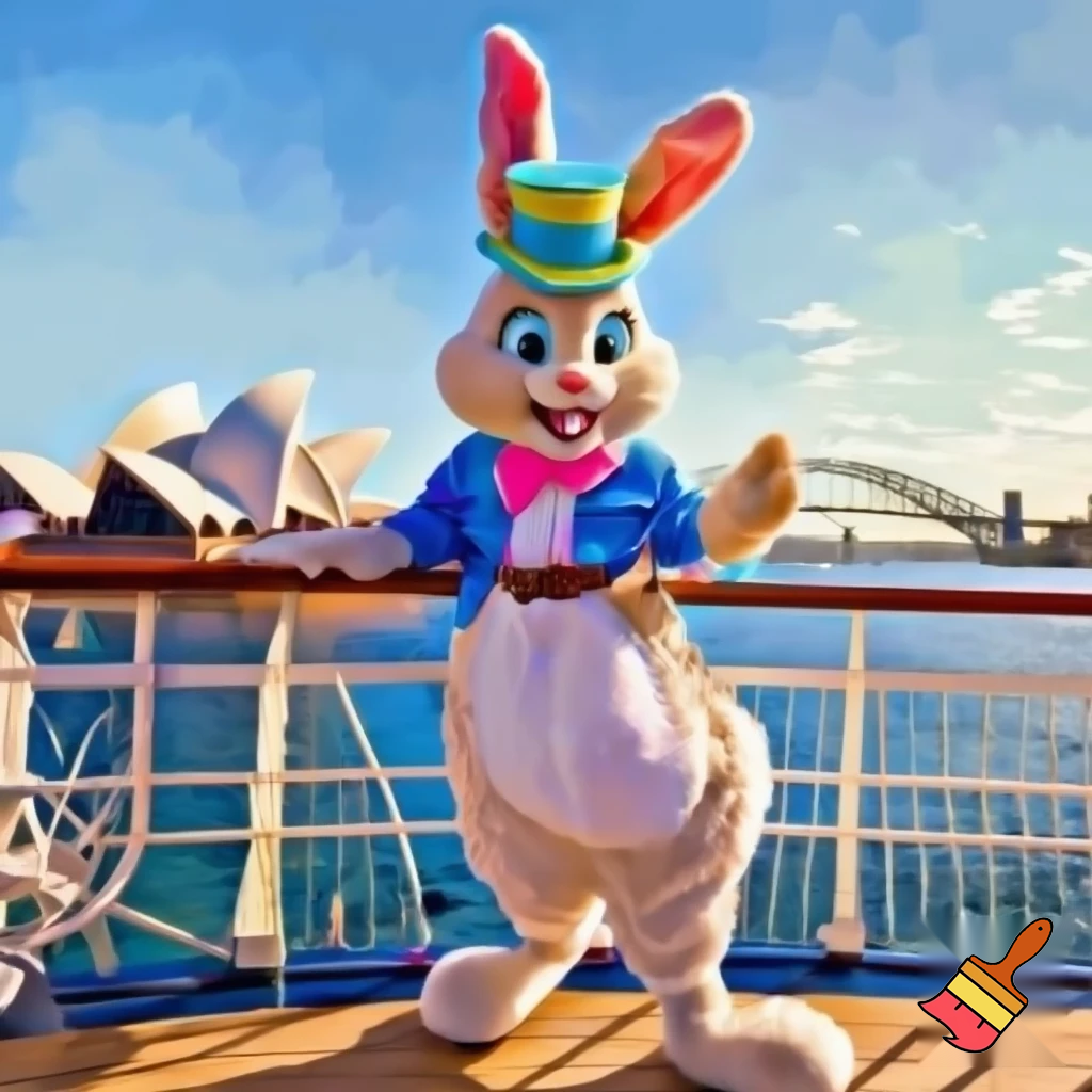 Easter bunny mascot Disneyland costume with the top hat Australia Disney cruise ship