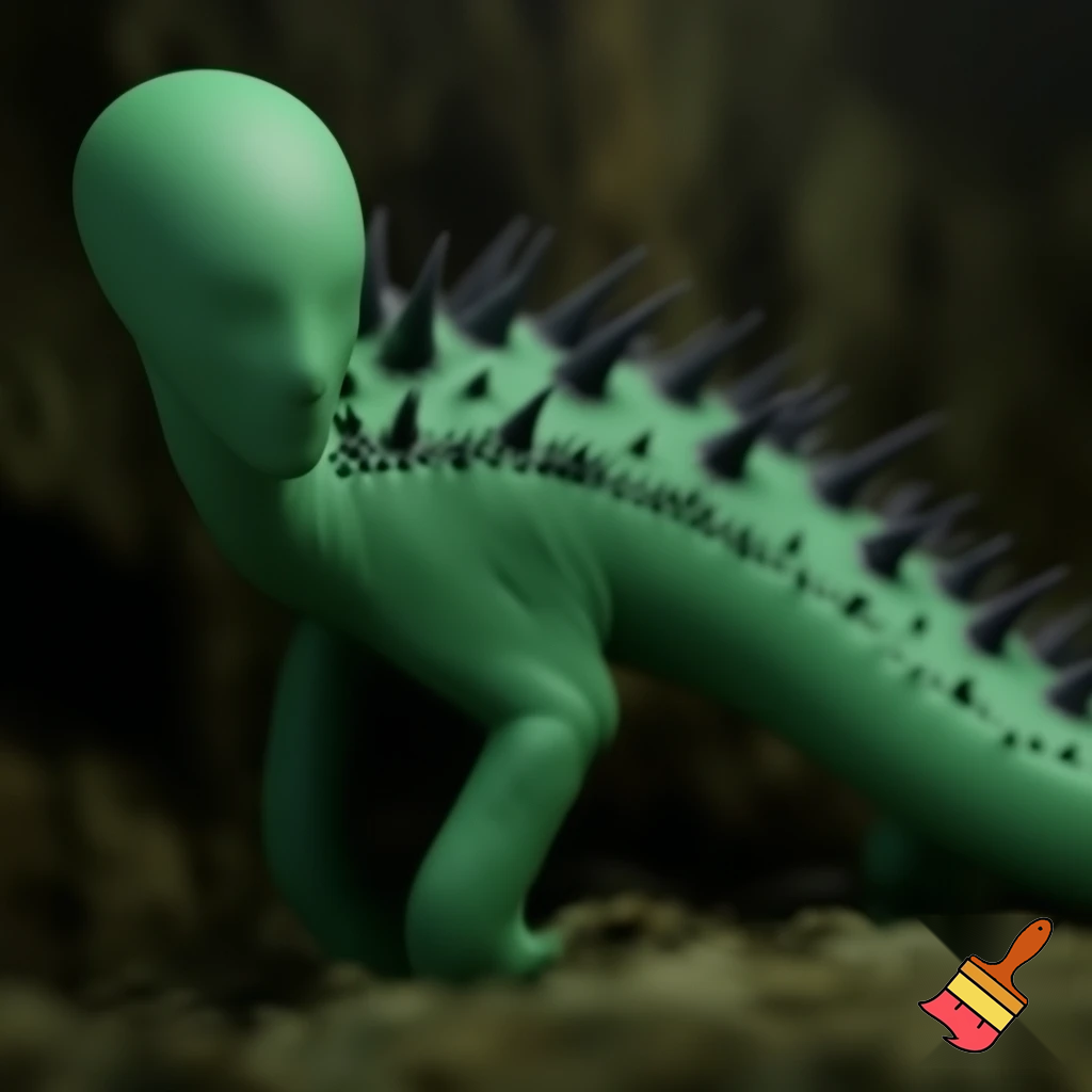 a animal that has green skin and has no eyes
and has a tail with spike on the tail and body
