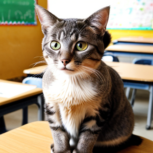 a cat say here in the school