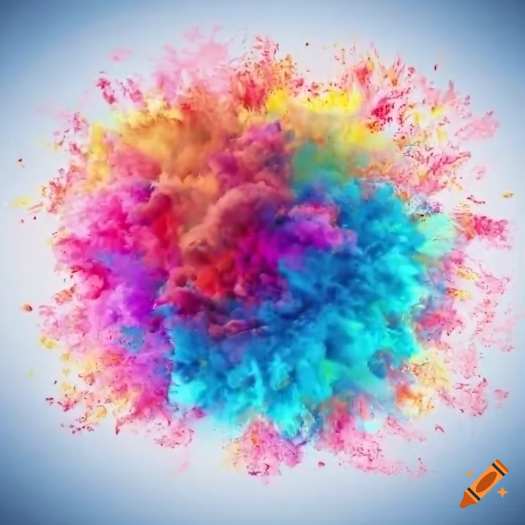 colorful explosion with pink and light blue over a white background