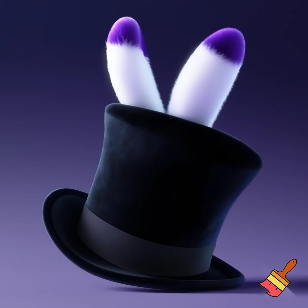 Black top hat with bunny ears velvet white and purple