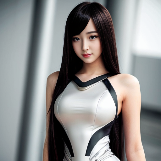 sexy beautiful girl wearing futuristic dress with long flowing manga style hair
