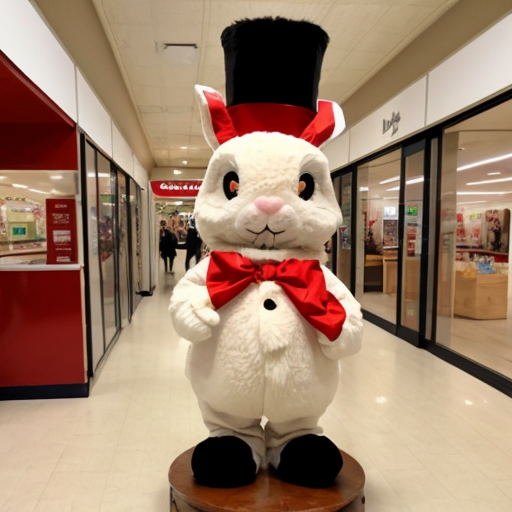 Easter bunny mascot costume shopping Centre winter top hat