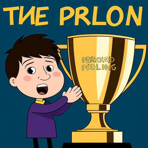 the emotion proud one person gold holding trophy cartoon style