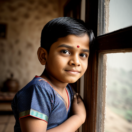 Photorealistic cinematic family portrait, aspect ratio 16:9. A traditional Brahmin family inside a modest Indian home — simple clay walls, brass utensils, and a soft diya glow illuminating the space. The young boy stands at the center, radiating a divine, innocent aura, his face glowing with purity and childlike wonder. Parents in the background, dressed in humble cotton dhotis and sarees, their expressions a mix of pride, devotion, and quiet struggle. Emotional contrast between the boy’s divine innocence and the parents’ worldly concerns. Warm earthy tones, soft natural light filtering through a small window, subtle incense smoke adding atmosphere. No text, purely cinematic realism. –ar 16:9 –stylize 300 –v 6