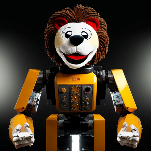 tony the lion puppet in a mech suit