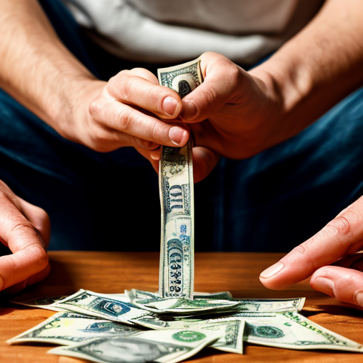 someone kneeling holding out money and someone taking it png