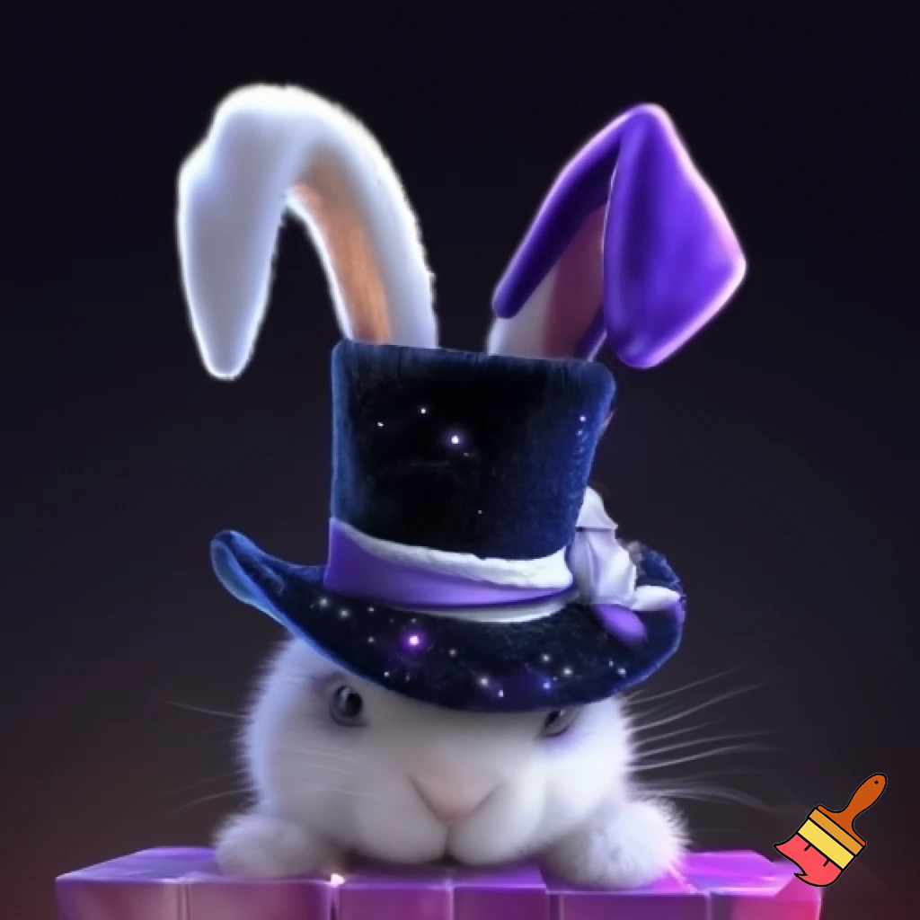 Black top hat with bunny ears velvet white and purple purple and white headband fabric and velvet glitter, purple and pink special present true special and delicate velvet white purple Easter bunny is Ben