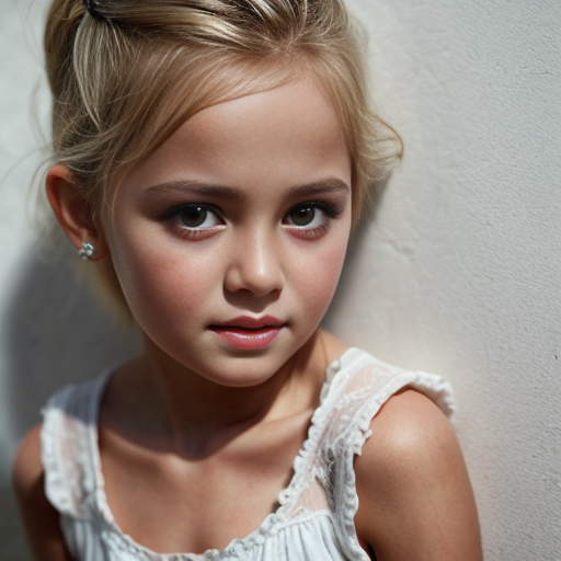 Turkish little girl, at age 9, blonde hair, white dress