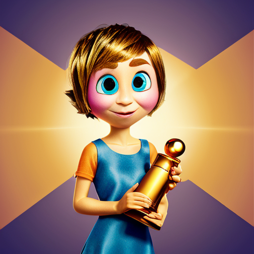 inside out style happy proud gold holding trophy one person gold cartoon animation style orange skin proud excited cute skin orange