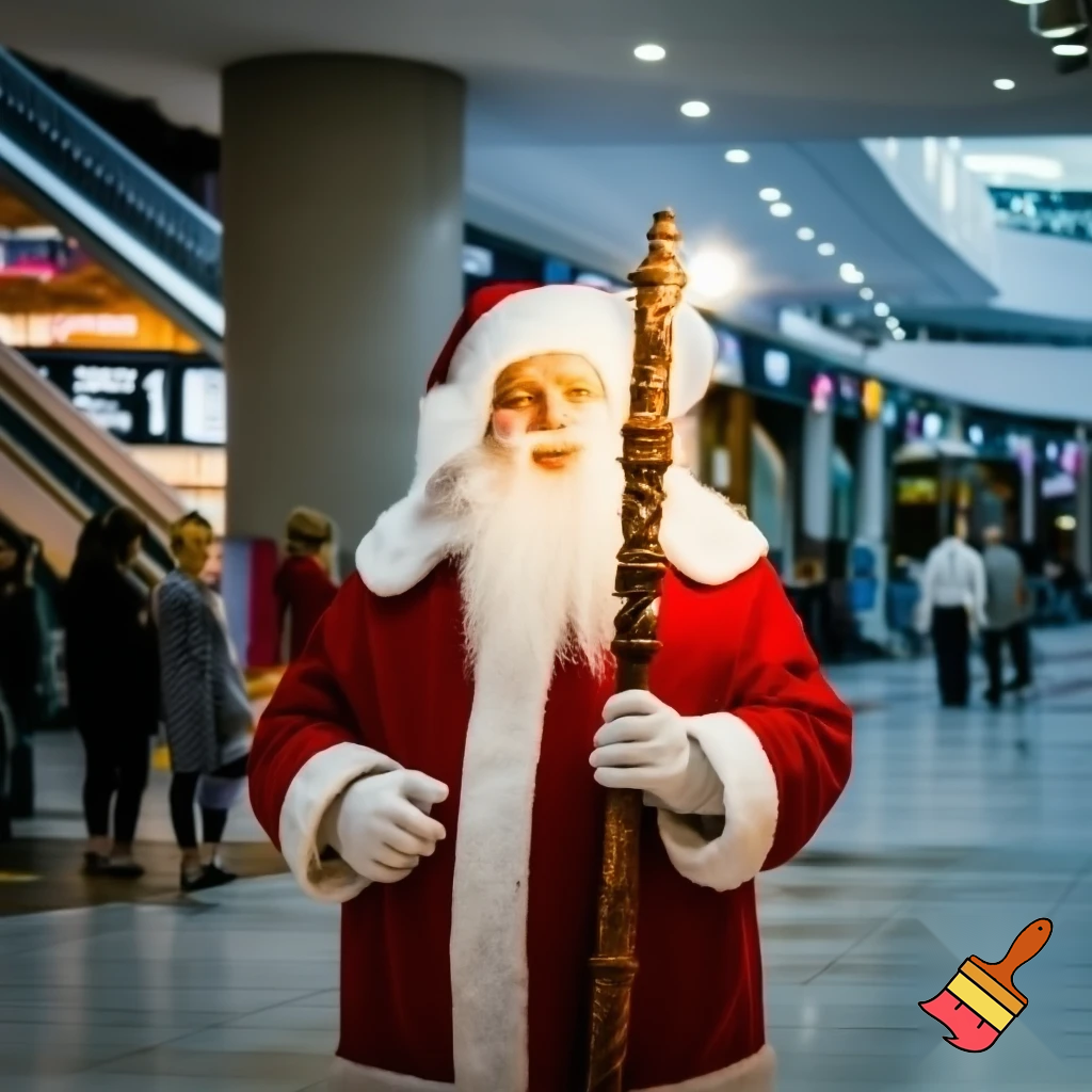 Santa Claus magic walking stick staff Russia shopping Centre
