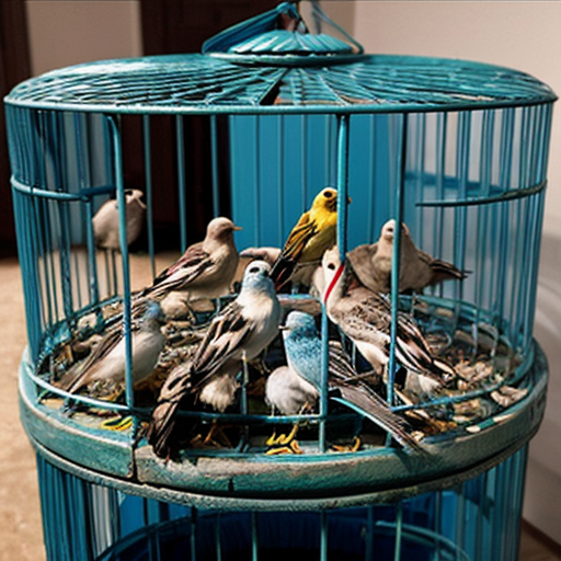 pile Of birds in one big cage