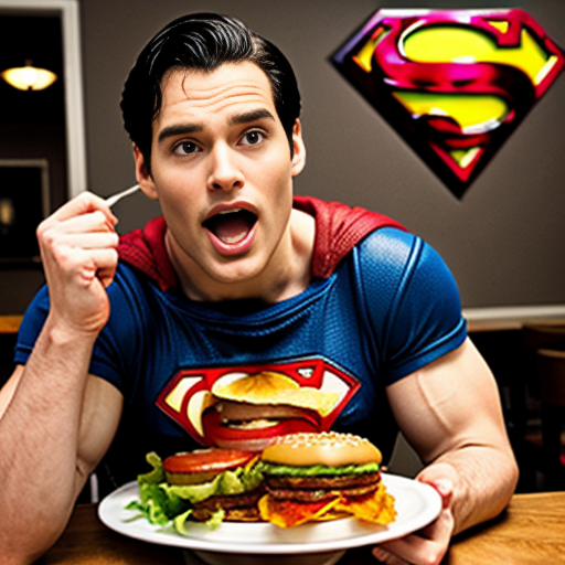 superman eating a burger