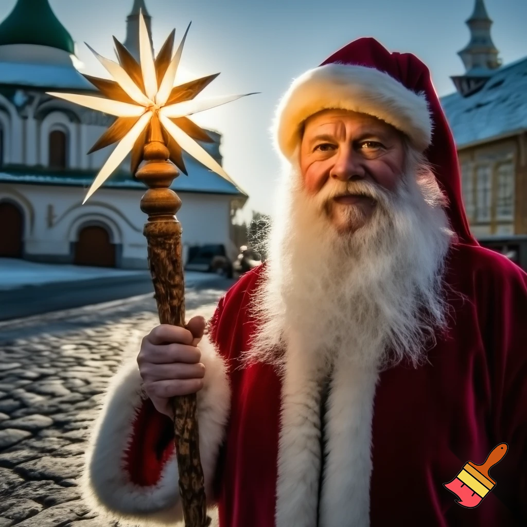  Santa Claus, Russia walking stick with a star