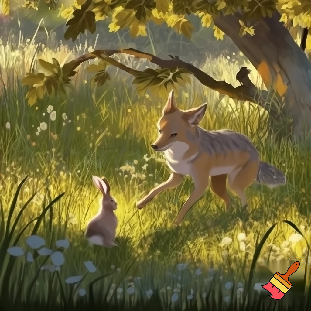 coyote and rabbit playing togther