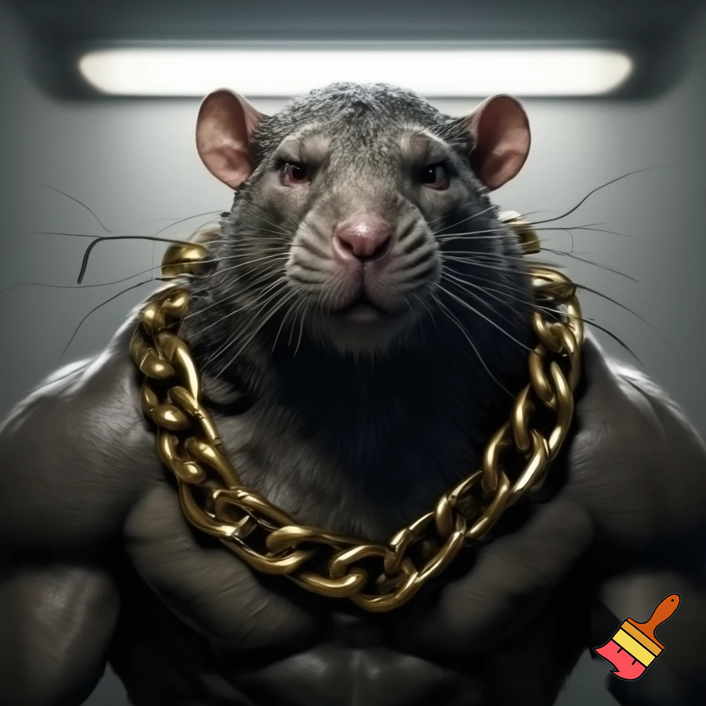 MUGSHOT OF BUFF RAT WITH GOLD CHAIN