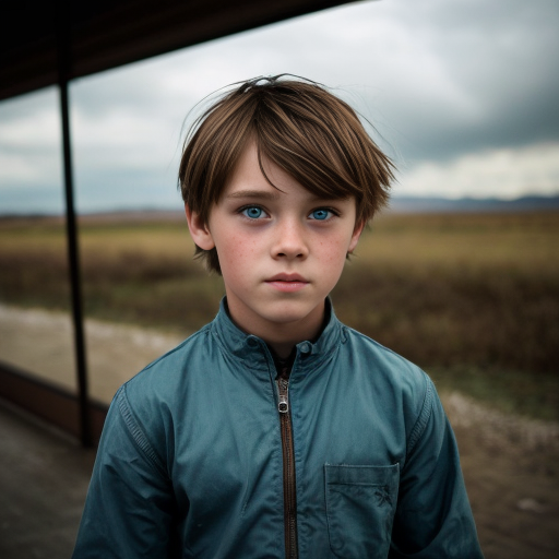 A girl with brown hair blue eyes that looks kinda like storm boy about 10 years old 