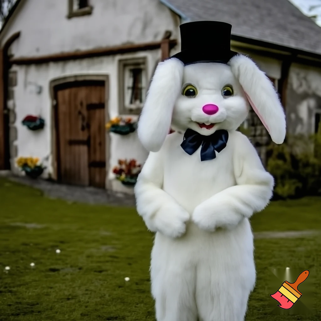 Easter bunny mascot costume top hat house