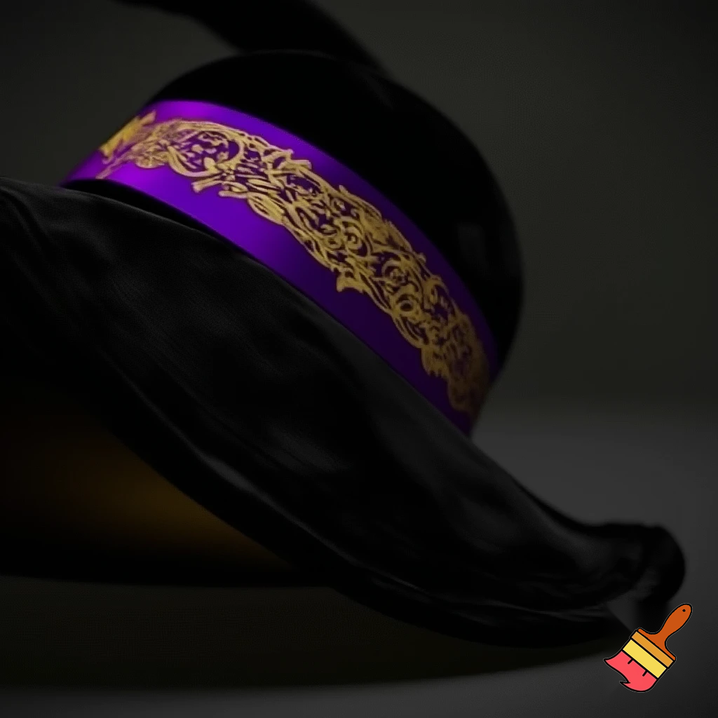 Black witches hat velvet purple and gold