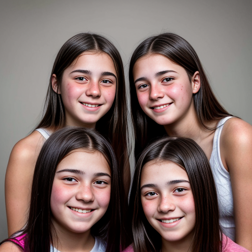 Generate a family photo of 16 year old year old triplet girls with black hair make sure they have black hair mexican
