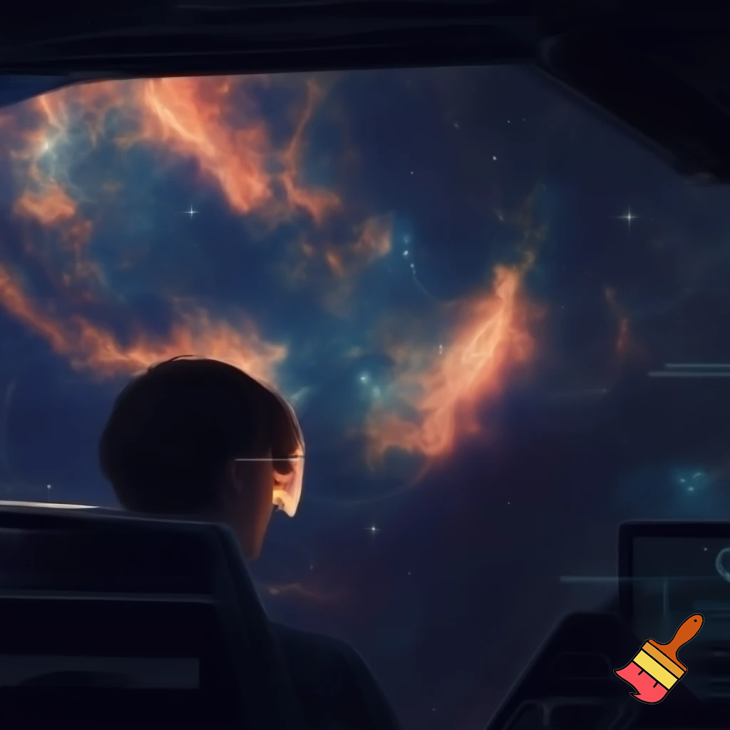 Interior cockpit view looking out at deep-space nebulae — colorful gaseous formations flowing like neural patterns, protagonist sitting contemplative, HUD overlays unobtrusive, emotional and quiet, soft warm highlights on face, ultra-detailed starfield.

Settings / Steps:

Aspect ratio 21:9 (cinematic).

Depth: foreground cockpit instruments, mid protagonist, background nebula.

Mood: contemplative, minimal action.


Negative prompt: text overlays, low detail, garish colors, watermark

Variations: external shot of ship drifting past nebula, portrait of protagonist in helmet.
