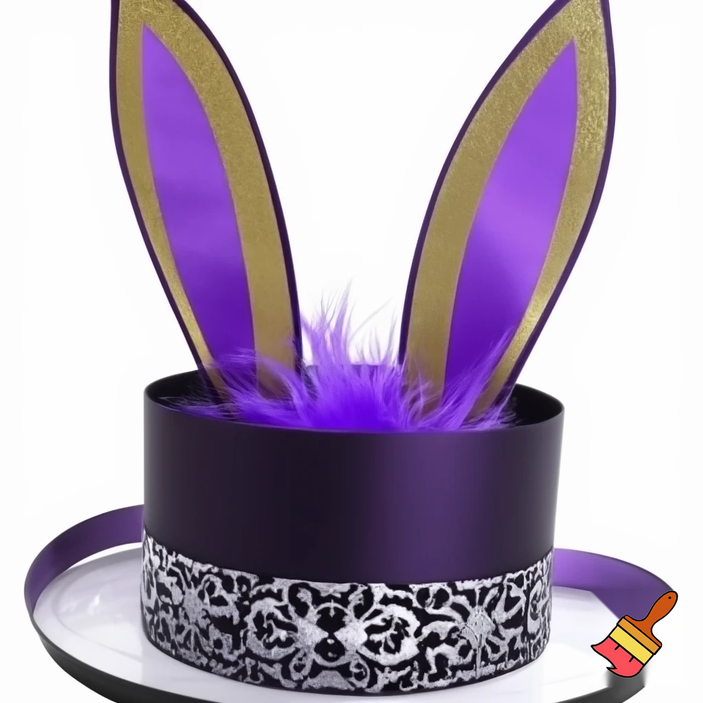 Easter bunny top hat headband, purple and white gold and silver top hat black purple dark purple special hat in delicate purple white, purple and white gold golden silver patterns Easter top hat