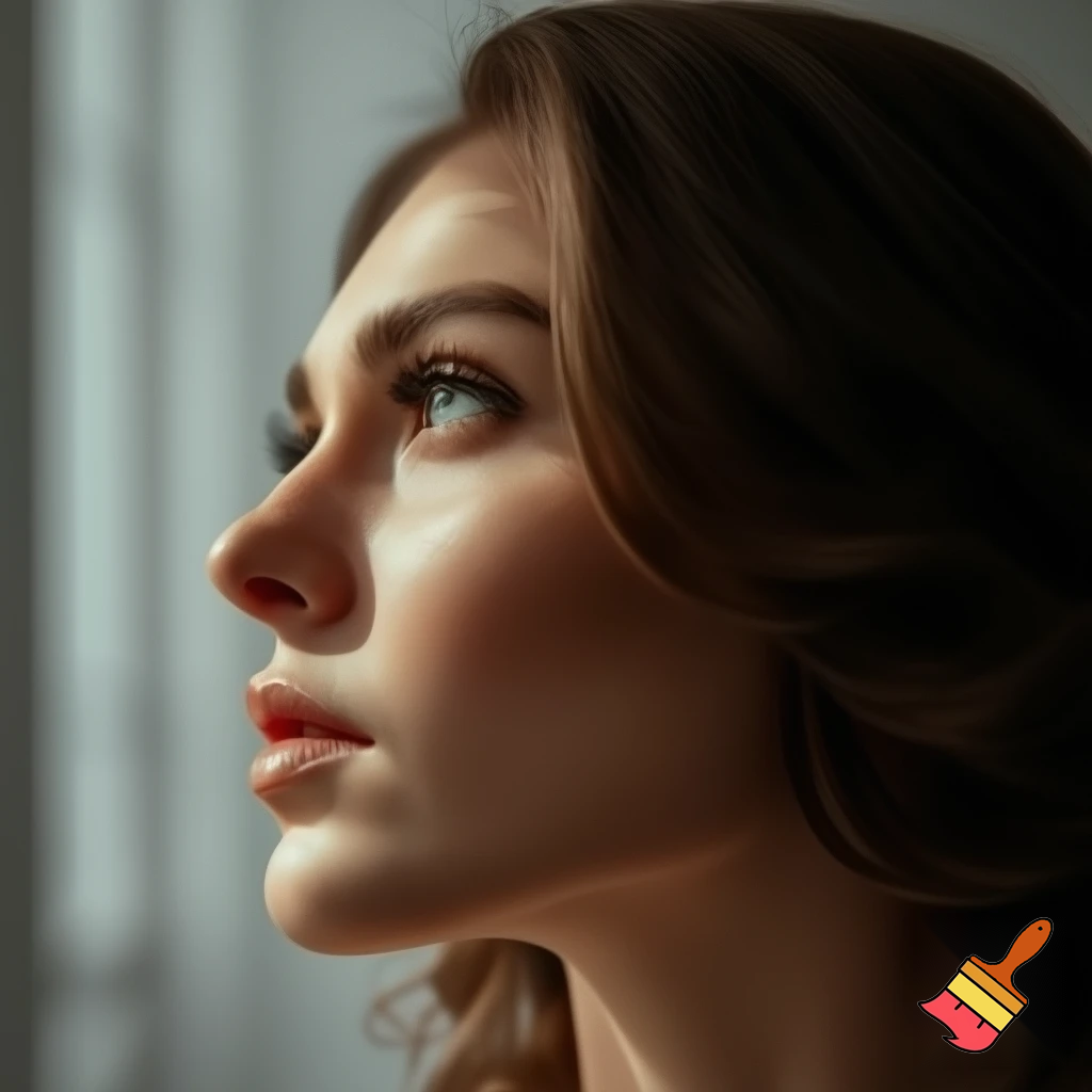 Beautiful woman has her nose upturned 
