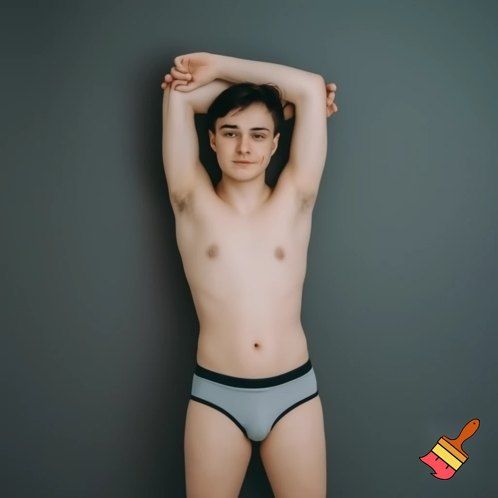 An 18 year old male wearing only women’s underwear 