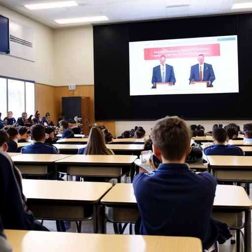 Students watched a recording of the speech delivered at a school assembly in Abu Dhabi.
•	The speaker begins in a calm voice and pauses briefly before the word “future.”
•	When he says “the potential of our youth,” he raises his voice for emphasis.
•	He points toward the students sitting in front of him and smiles.
•	A large screen behind him shows images of rockets launching and students studying in classrooms.
•	The audience begins clapping before the speech ends, and the speaker nods in response.
