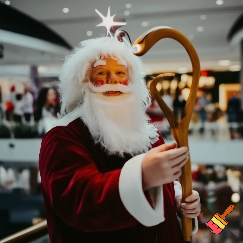 Santa Claus magic walking stick staff Russia shopping Centre Australia shopping immune in a star