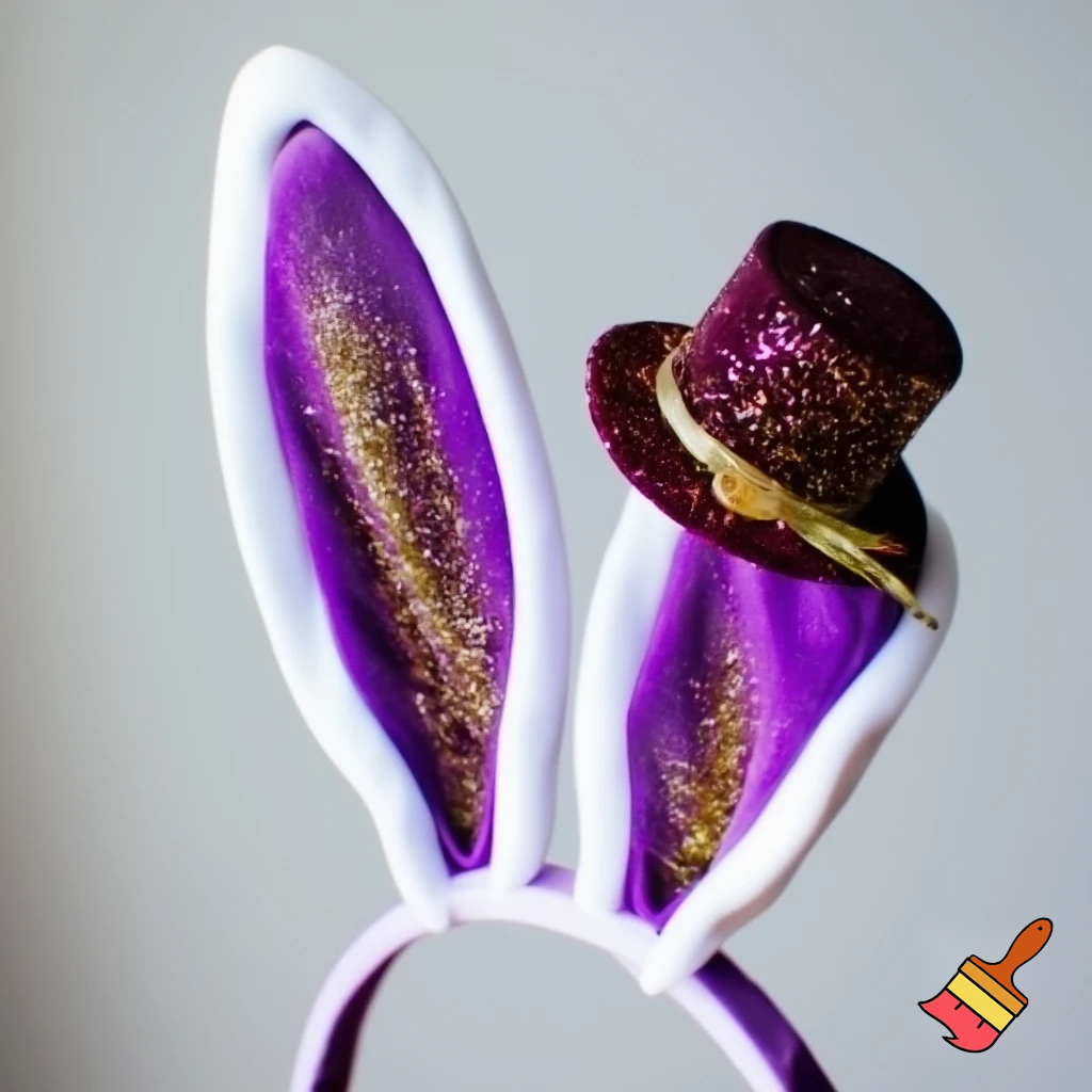 Easter bunny headband, top hat, purple and white with glitter gold purple glitter velvet and delicate top hat headband