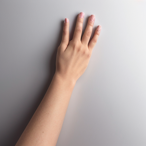 "realistic female hand, open palm facing upward as if holding an invisible apple, top view, fingers slightly curved in a natural holding position, soft natural lighting, plain white background, high detail skin texture, no shadows, isolated hand, photorealistic style, 4k quality"