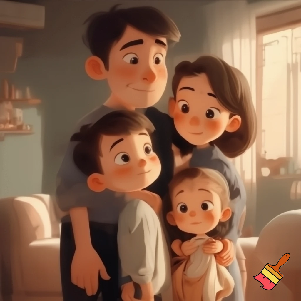 A family of four boy older girl younger
