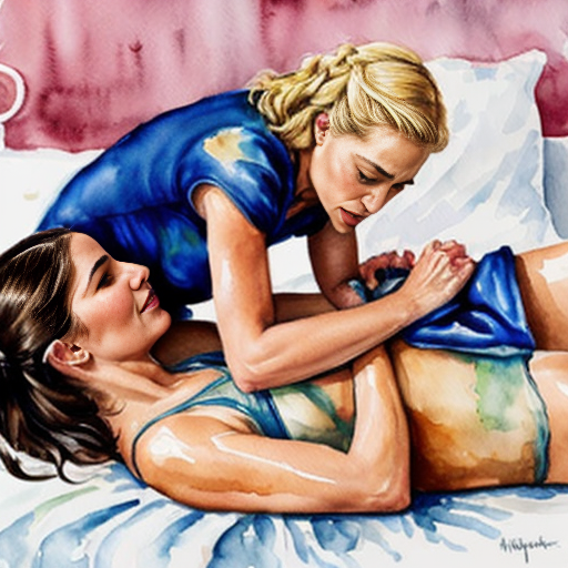 Cersei Lannister and Daenerys Targaryen fighting in a bed, Cersei Lannister laying astride on top of Daenerys .both are naked and all sweaty 
