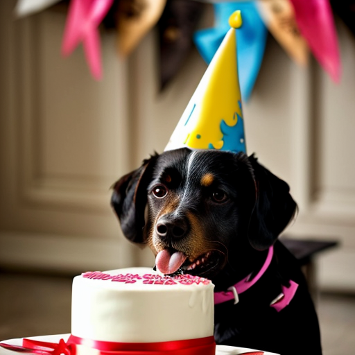 A dog eating a birthdaycake