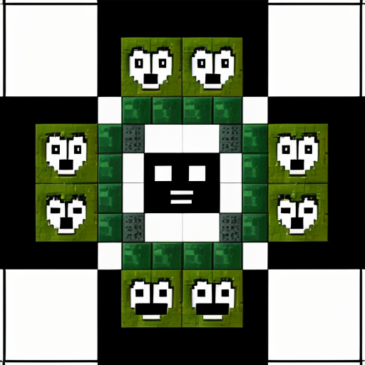 a square with 4 sections the top left section has a creeper face the top right section has enderman eyes the bottom left corner has a cat icon and the last section has two leafs overlapping each other