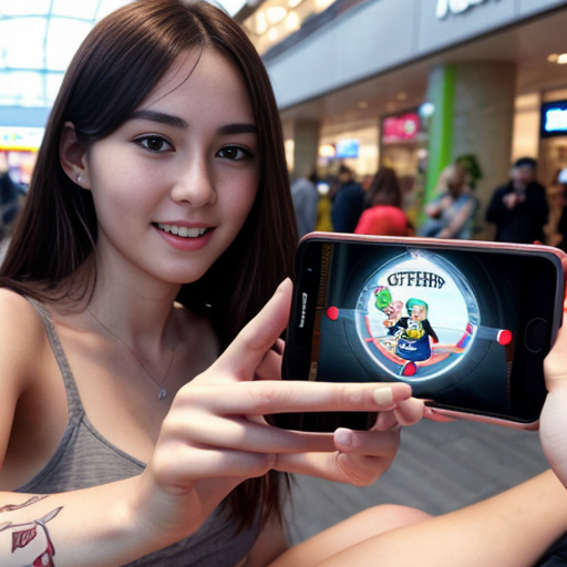 Goretzka play game on apple phone and Vanessa play game on apple phone at the shopping mall 