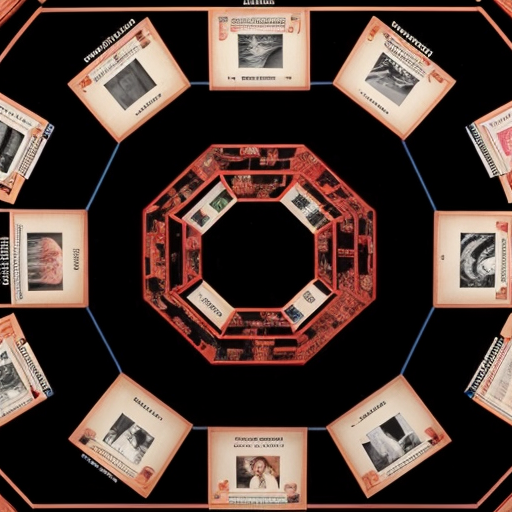 Could you generate a crime board with photos and red threads forming an octagon?