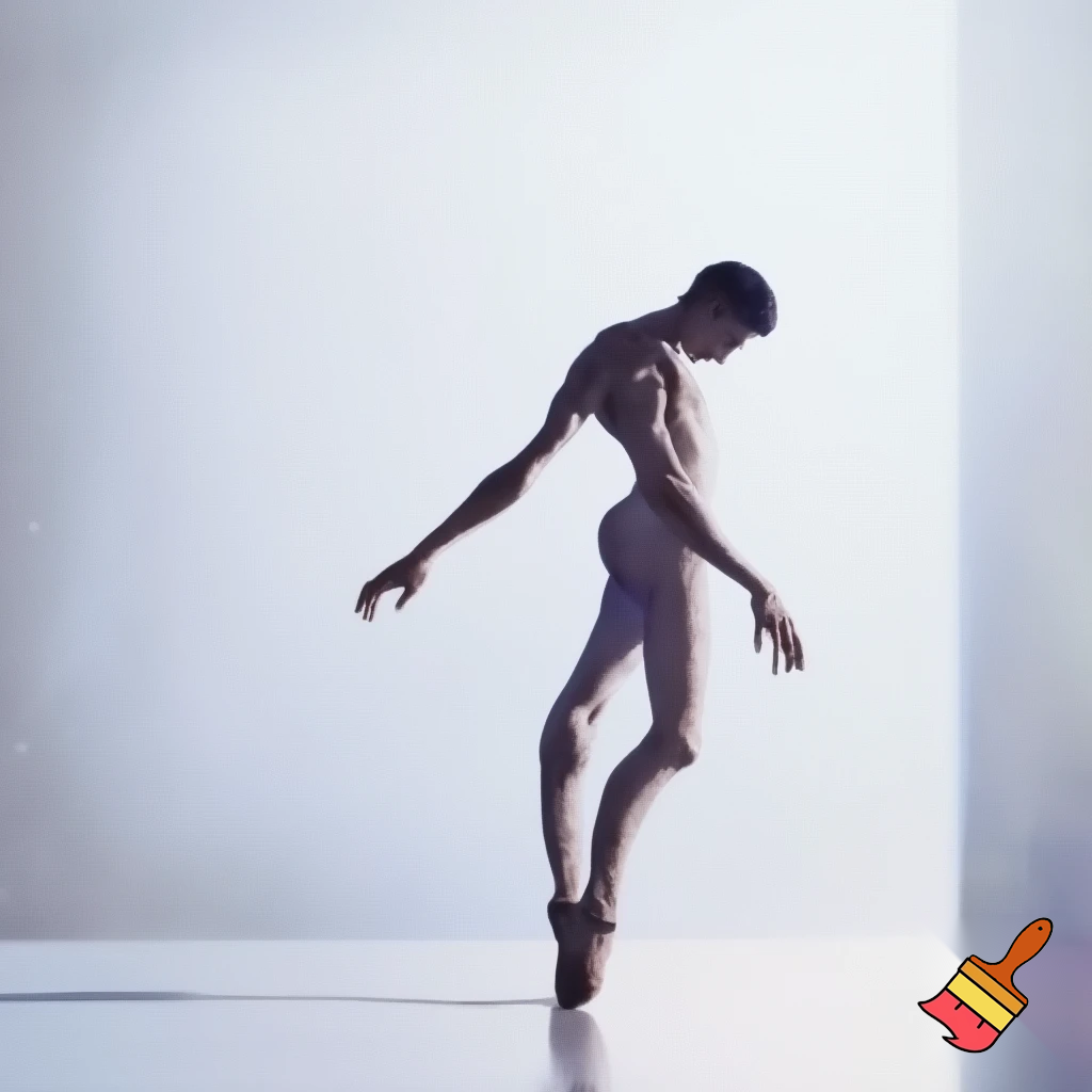 emaciated man doing ballet in a brightly lit room