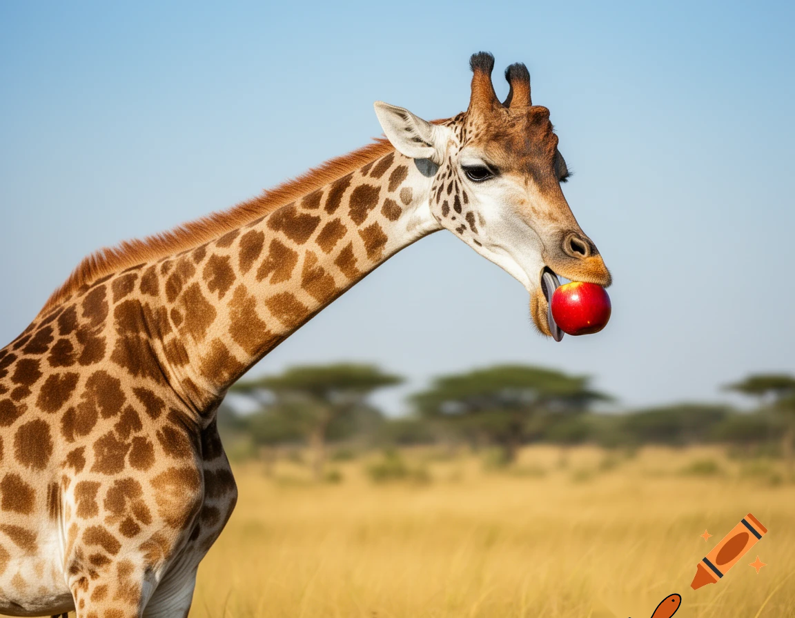 Giraffe eating a apple
