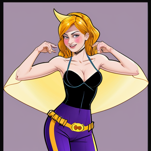 90's disney's 2d aladdin style comic black background and 3x3 panels of 
panel 1 orange haired batgirl with purple and yellow striped harem pants, purple bra and yellow curved slippers with both hand palms place together and hiding the bottom of her mouth with a purple and yellow striped veil wrapped around her arms and shoulders. 
panel 2 she danced with purple and yellow striped harem pants with purple bra and yellow curved slippers and with purple and yellow striped veil wrapped around her arms and shoulders and raising legs and bounced up and down her belly and shook her hips left and right. 
panel 3 as orange haired batgirl with purple and yellow striped harem pants, purple bra and yellow curved slippers and with purple and yellow striped veil wrapped around her shoulders and arms spreading her arms, happily revealing her face to the viewer and giving a smile as she turns around shook her hips left and right. 
Panel 4 as orange haired batgirl with purple and yellow striped harem pants, purple bra and yellow curved slippers and with purple and yellow striped veil wrapped around her shoulders and arms started to fade away , except her belly, which is bouncing around. 
Panel 5 then the ball transforms into the fading in belly of black haired zatanna with light purple and dark blue striped harem pants, light purple bra , dark blue curved slippers and with light purple and dark blue veil wrapped around her arms and shoulders with her swaying her hips. 
Panel 6 then black haired zatanna with light purple and dark blue striped harem pants and light purple bra and dark blue curved slippers and with a light purple and dark blue striped veil wrapped around her arms and shoulders and with her hand palms place together between her chest and gives a smile and winking her left eye.