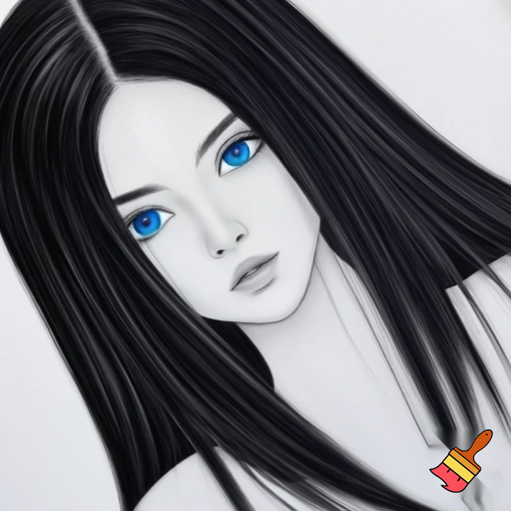 Female long black straight hair , ocean blue eyesand realistic and drawing with color
Manga