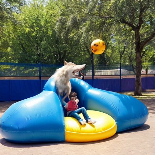 wolf from nu pogodi seat and bouncing on space hopper on park
