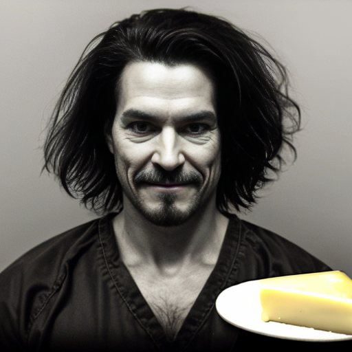 mugshot, rat buff,  cheese in hand, sinister evil smirk