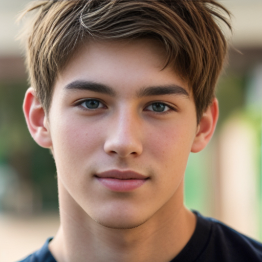 A young man with green eyes and so cute and handsome and brown hair 