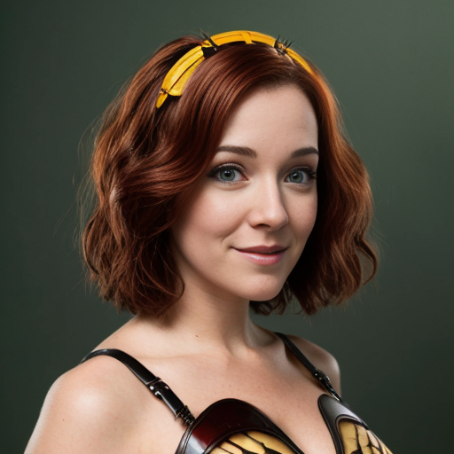 April O’Neil as an insect-woman with auburn wavy short hair