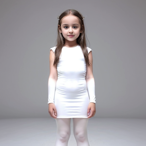 5岁女孩穿白色紧身衣，紧身衣布满大号镂空圈