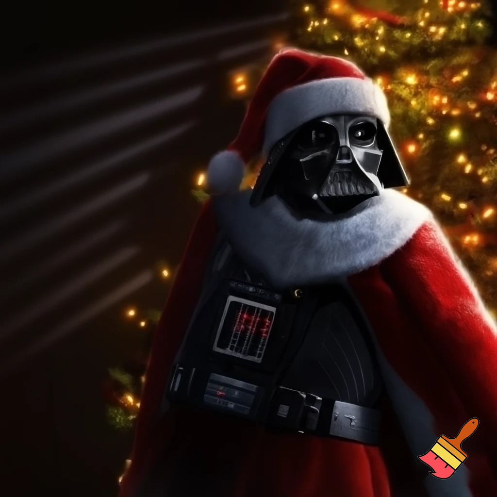 darth Vader with a Christmas oufit
